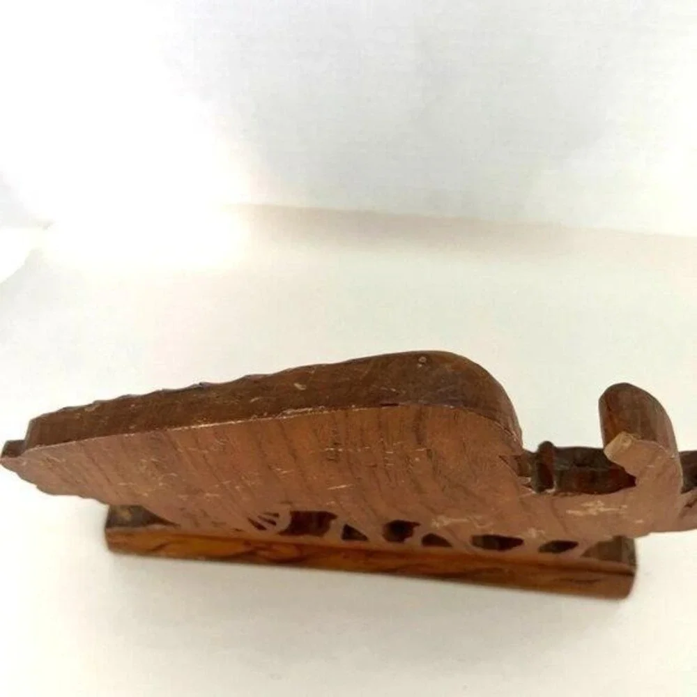 Vtg Artisan‎ Handcrafted Bullock Cart Oxen Rider Carving Wood Figurine Folk Art